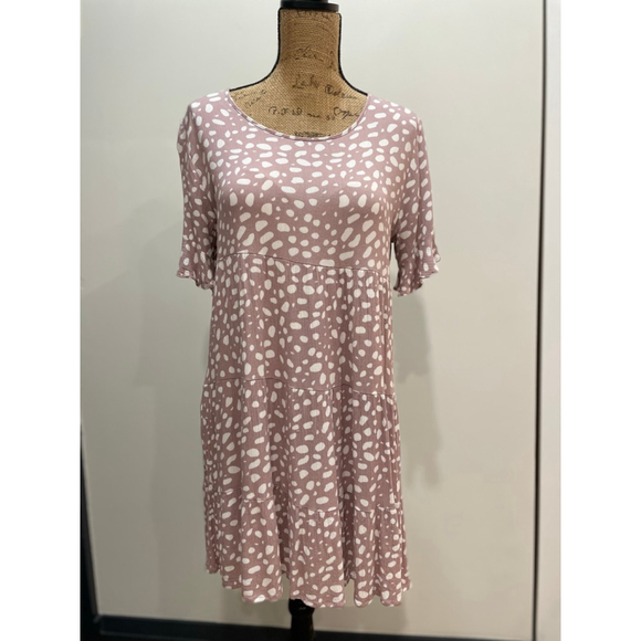 Papillon Dresses & Skirts - Papillon Mauve White Spotted Tiered Babydoll Dress M Deer Print Boxy Oversized